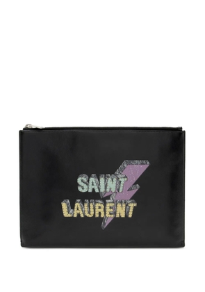 Saint Laurent Pre-Owned logo leather rider wallet - Black