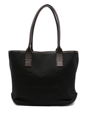 Hogan Script Shopping leather-trimmed tote bag - Black