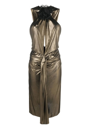 Saint Laurent floral-detail laminated-finish dress - Gold