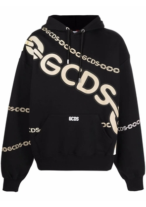 GCDS chain-link logo-print hoodie - Black