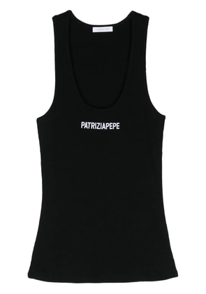 Patrizia Pepe logo-embroidered cotton top - Black