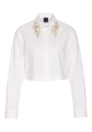 PINKO pearl-crystal embellished crop shirt - White