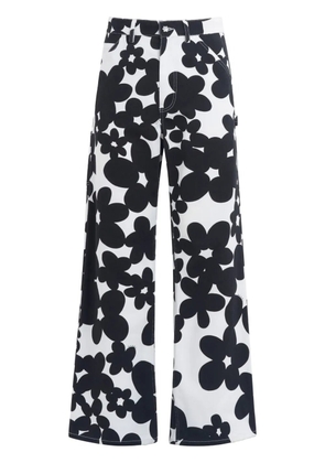 Marni floral-print gabardine trousers - Black