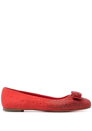 Ferragamo Vara-bow rhinestone-embellished ballerina shoes - Red