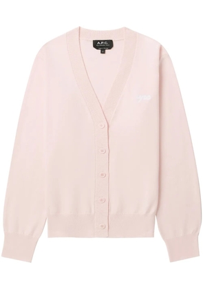 A.P.C. logo-embroidered cotton cardigan - Pink