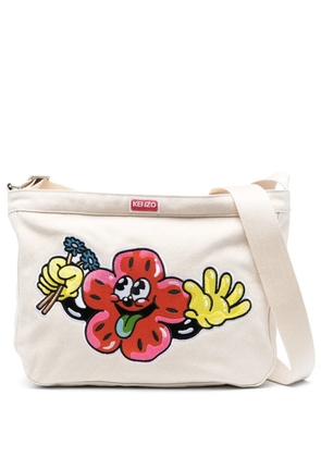 Kenzo logo-patch shoulder bag - Neutrals