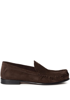 Miu Miu logo-print suede loafers - Brown