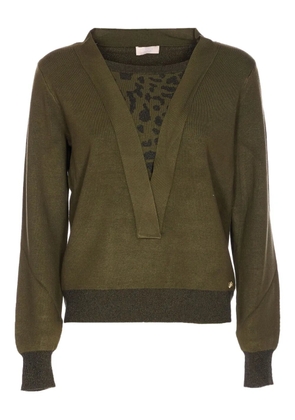 LIU JO V-neck patterned-insert sweater - Green