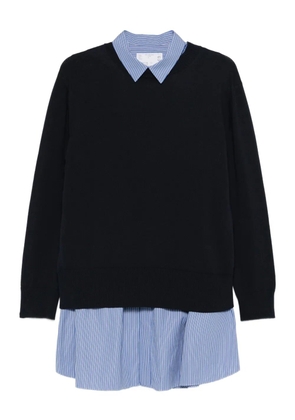 sacai Poplin x Cotton striped collared knit dress - Blue