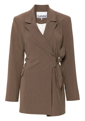 GANNI knot-belt wrap blazer - Brown