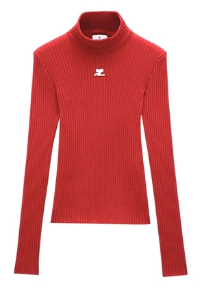 Courrèges logo-patch mock-neck sweater - Red