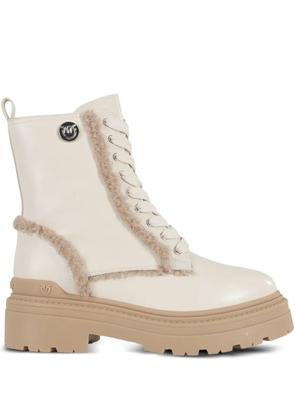 PINKO Mia lace-up teddy-trimmed boots - Neutrals