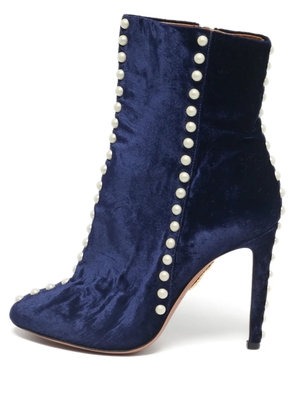 Aquazzura Follie pearls velvet ankle boots - Blue