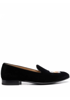 Scarosso Tom embroidered velvet slippers - Black