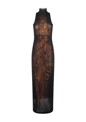 Jean Paul Gaultier high-neck wood-print dress - Black