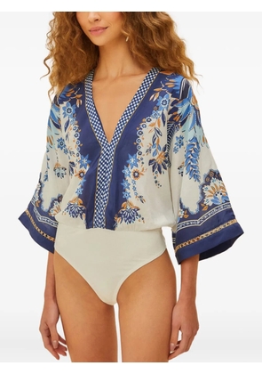 FARM Rio floral-print v-neck bodysuit - White
