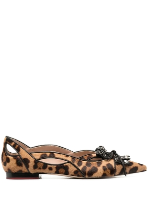 Scarosso bow-detail pointed-toe ballerina shoes - Brown