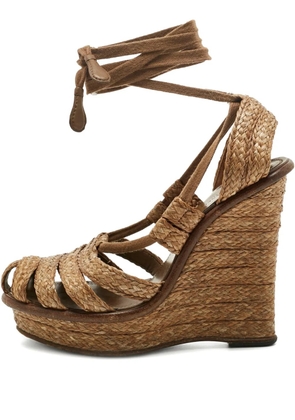 Bottega Veneta Pre-Owned raffia ankle-wrap wedges - Brown