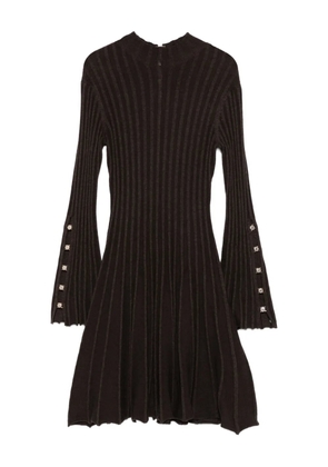 Maje Raffie ribbed-knit bell-sleeve dress - Brown