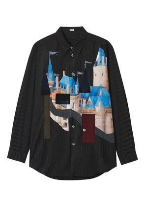 KHOKI striped castle-detail shirt - Black