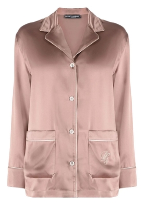 Dolce & Gabbana logo-embroidered silk pajama top - Pink
