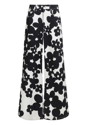 Marni floral-print flared trousers - Black