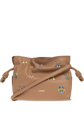 LOEWE mini Flamenco cat-print shoulder bag - Brown