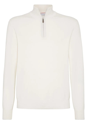 Brunello Cucinelli funnel-neck cashmere polo shirt - White
