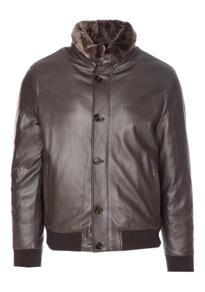 Moorer leather high-neck jacket - Brown