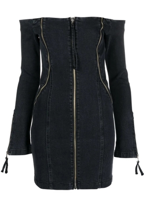 Blumarine off-shoulder zip-up denim dress - Black
