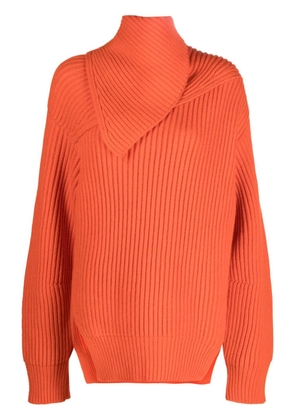 Jil Sander foldover-neck ribbed wool jumper - Orange