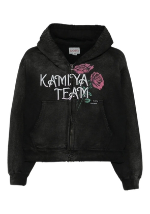 KAMIYA rose-print distressed hoodie - Black