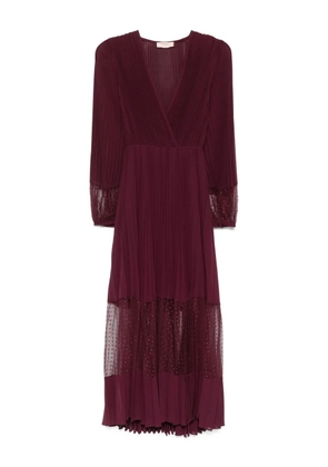 TWINSET pleated spotted-panel midi dress - Red