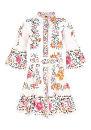 FARM Rio floral-embroidered belted mini dress - White