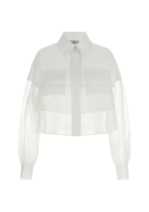 Elisabetta Franchi organza crochet-logo crop shirt - White
