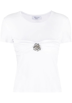 Blumarine rose-brooch cotton T-shirt - White
