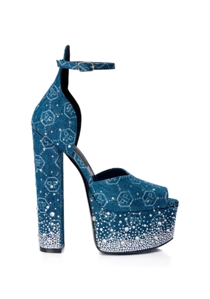 Philipp Plein monogram rhinestone platform sandals - Blue