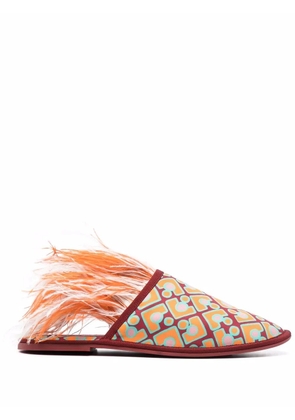 La DoubleJ Boudoir feather-trim slippers - Red