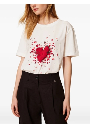 TWINSET heart-print rhinestone T-shirt - White