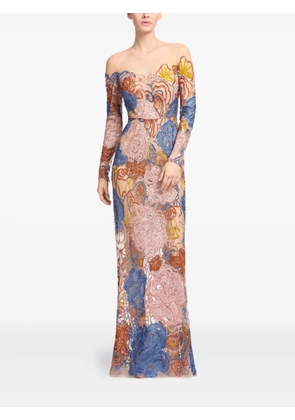 Elie Saab floral-embroidered sequin maxi dress - Blue