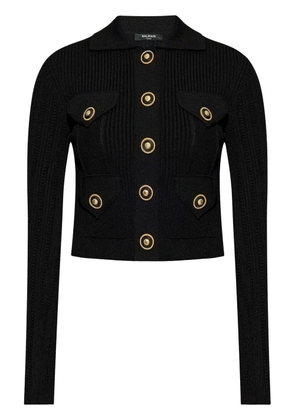 Balmain openwork-detailed ribbed-knit cardigan - Black