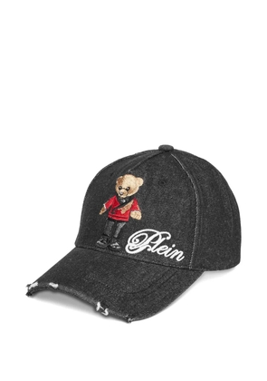 Philipp Plein bear-embroidered denim cap - Black
