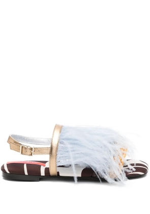 La DoubleJ Medal feather-trim sandals - Blue