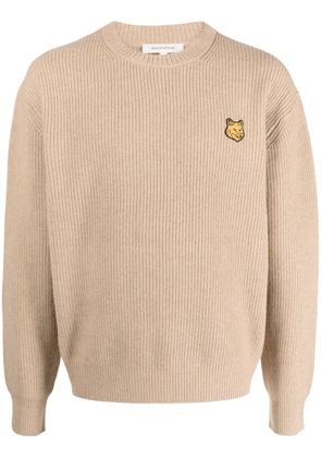 Maison Kitsuné Fox-patch ribbed-knit jumper - Neutrals