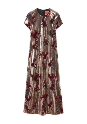 La DoubleJ sequin floral midi day dress - Brown