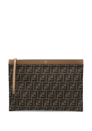 FENDI monogram-pattern clutch bag - Brown