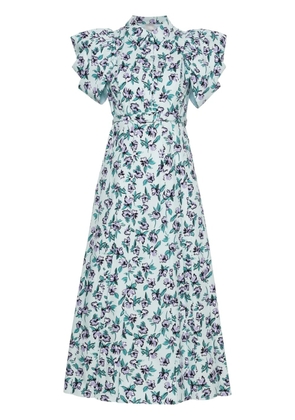 Huishan Zhang floral-print pleated midi dress - Blue