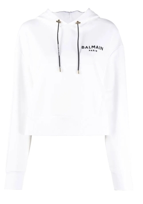 Balmain logo-print cropped hoodie - White