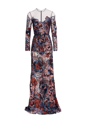 Elie Saab floral-embroidered sequin maxi dress - Blue