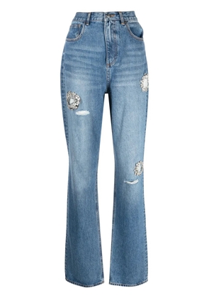 AREA crystal-embellished straight-leg jeans - Blue